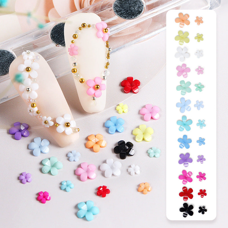 Wholesale Petal Nail Art Ornament 12 Box Resin Flower Ornament Set with Gold and Silver Beads