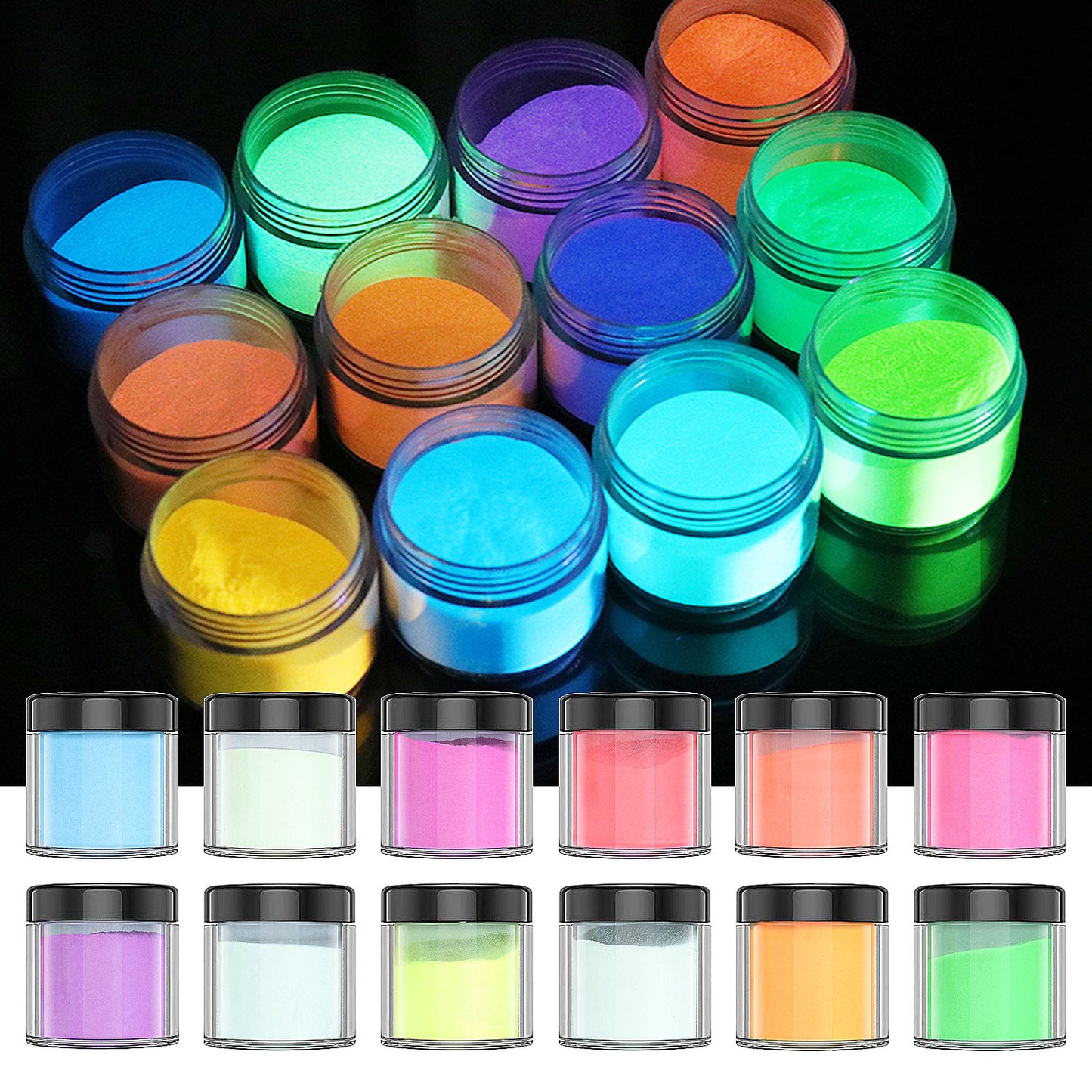 12 Colors Glow in The Dark Powder Pigment Luminous Powder for DIY Resin Jewelry Crafts