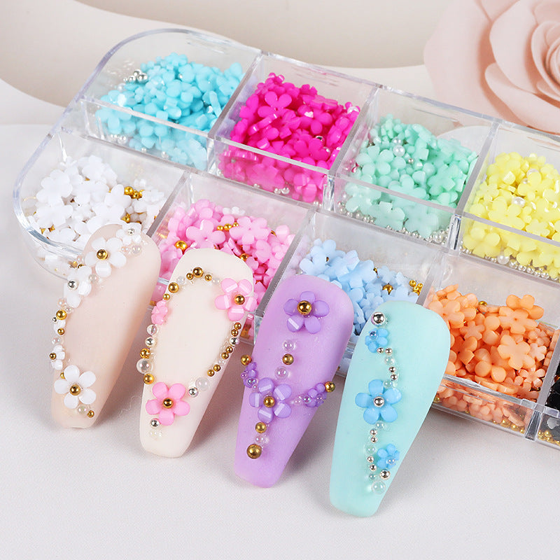 Wholesale Petal Nail Art Ornament 12 Box Resin Flower Ornament Set with Gold and Silver Beads