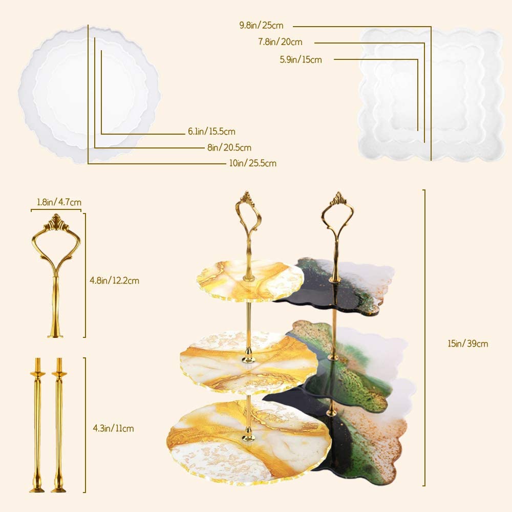 Cake Stand 3 Tier Resin Silicone Geode Mold Tiered Tray Mold for Making Resin Cupcake Serving Stand