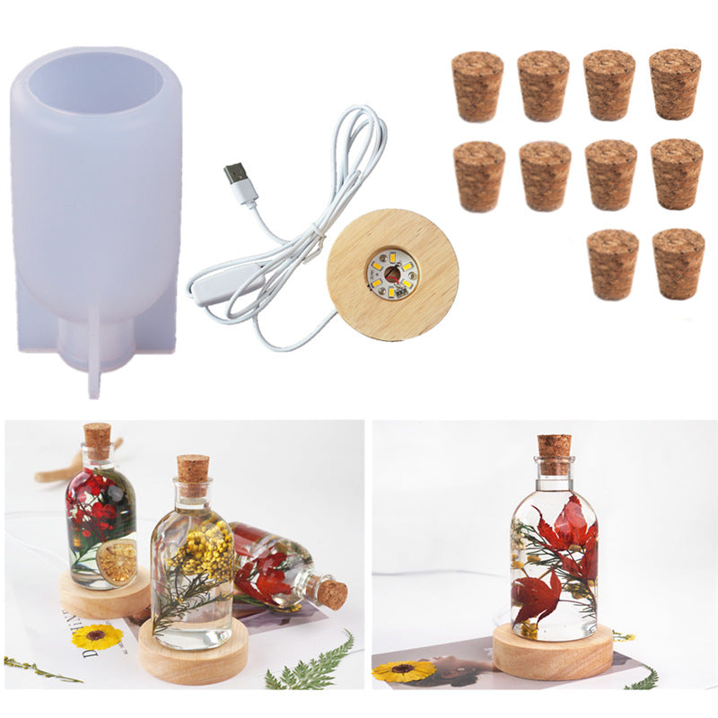Bottle Shape Lamp Silicone Mold with LED Holder Lamp for Epoxy Resin Crafts Home Decoration