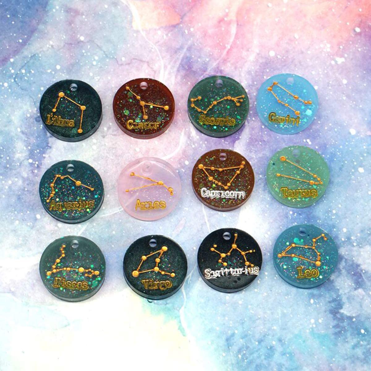 12 Silicone Constellation Disc Pendant Mold for DIY Resin Crafts Constellation Necklace