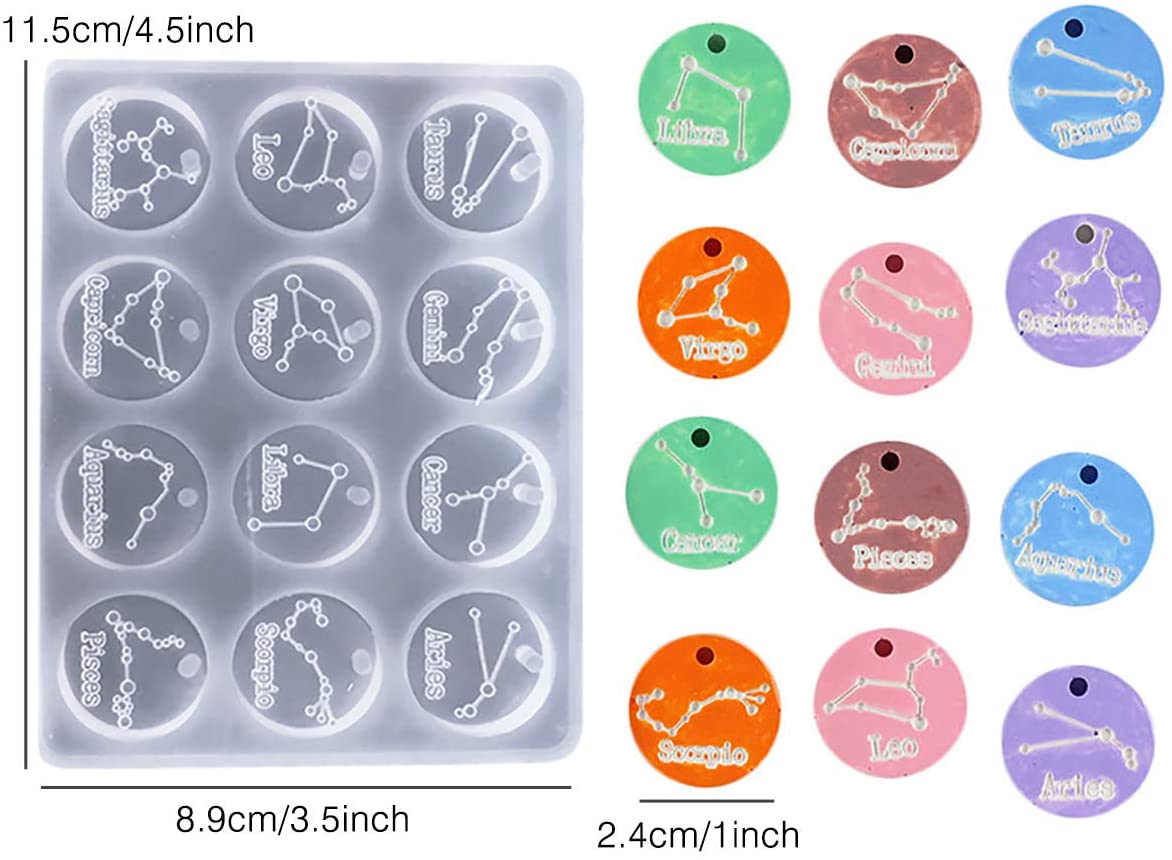 12 Silicone Constellation Disc Pendant Mold for DIY Resin Crafts Constellation Necklace