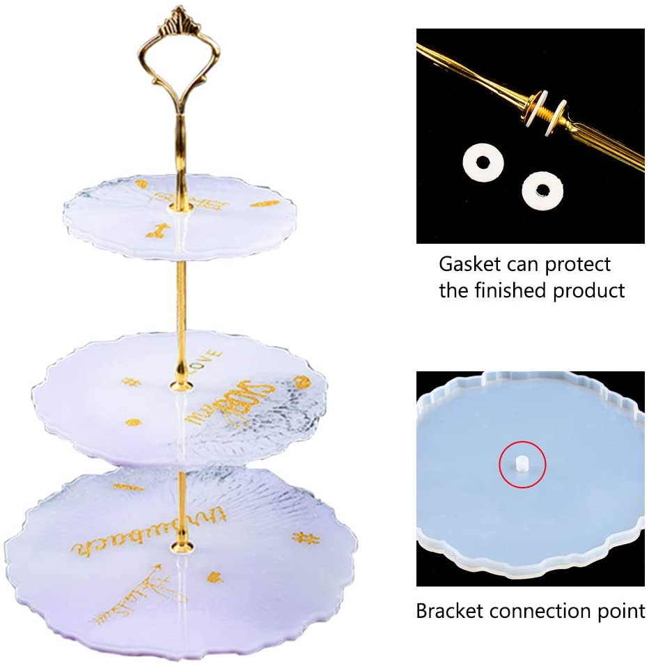 Cake Stand 3 Tier Resin Silicone Geode Mold Tiered Tray Mold for Making Resin Cupcake Serving Stand