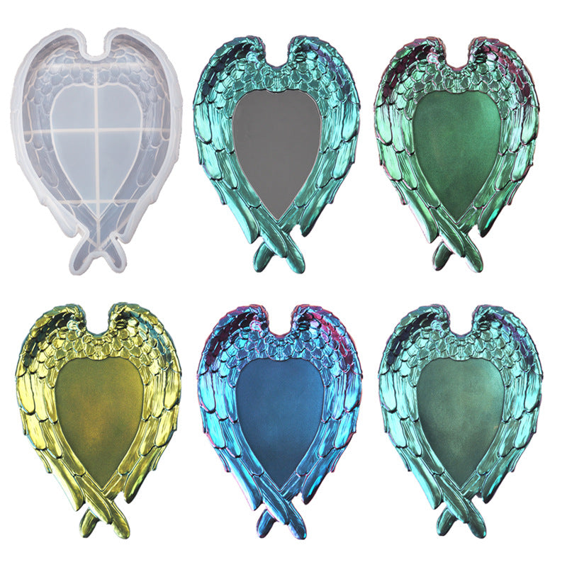 Silicone Mold Wings Love Mirror Tray Feather Mirror for DIY Resin Crafts