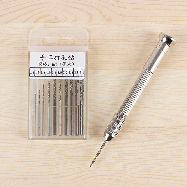 Hand Twist Drill Drilling Tool with 10 Drill Bits for Wood Manual Work DIY Jewelry Assembly Punch Tool
