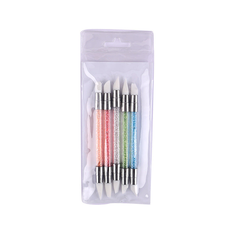 Colorful Nail Art Double-headed Silicone Pen Set Silicone Head Nail Brush Nail Art Embossing Pen 5 PCS