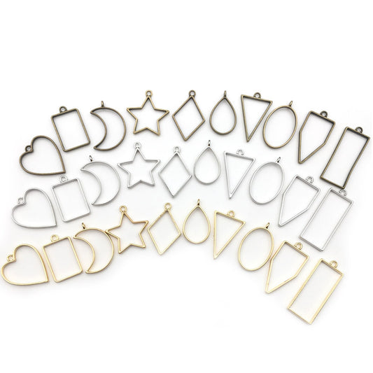 Geometric Metal Hollow Frame Pendant Bezel Set Geometric Metal Bezels Jewelry Accessories for DIY Epoxy Resin Art