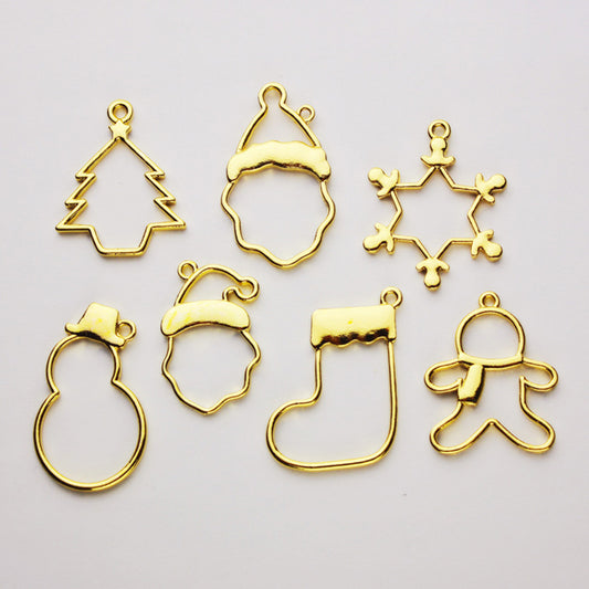 Christmas Trees Santa Claus Snowflake Metal Frame Open Bezel for UV Resin Jewelry