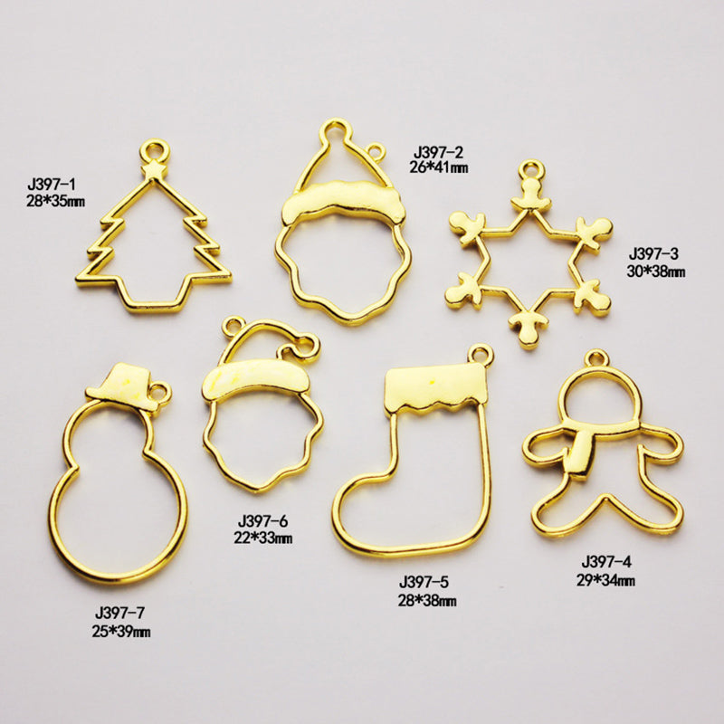 Christmas Trees Santa Claus Snowflake Metal Frame Open Bezel for UV Resin Jewelry