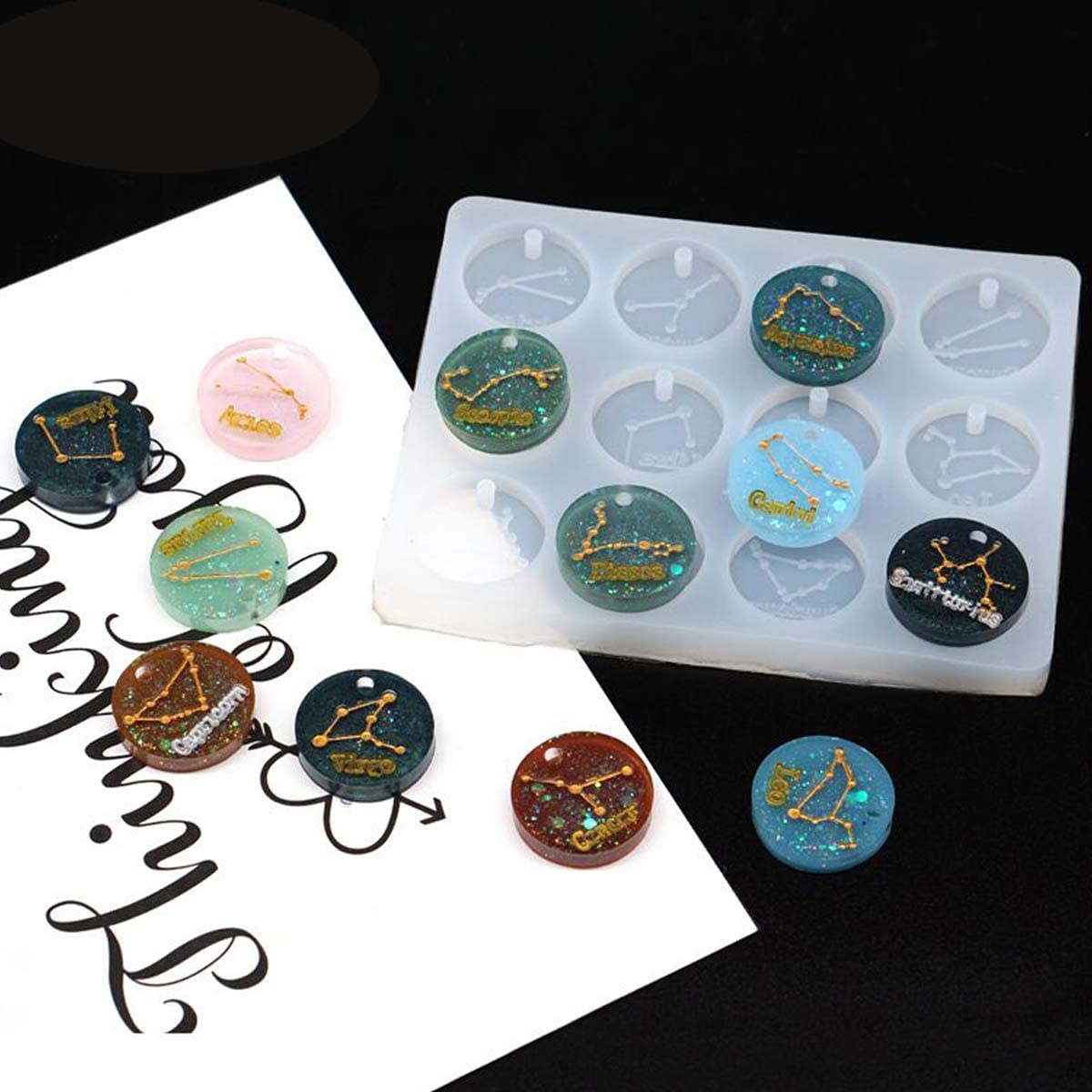 12 Silicone Constellation Disc Pendant Mold for DIY Resin Crafts Constellation Necklace