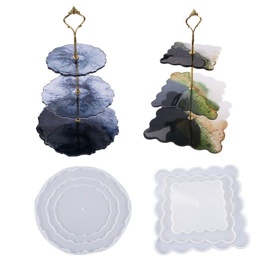 Cake Stand 3 Tier Resin Silicone Geode Mold Tiered Tray Mold for Making Resin Cupcake Serving Stand